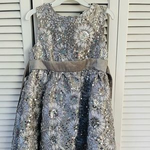 Girls fancy dress silver ribbon embroidery with sequin